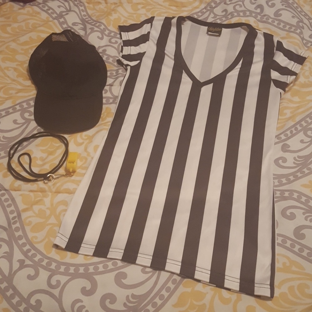 Referee Costume Shirt, Hat & Whistle